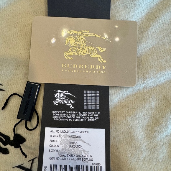 Burberry Tonal Check Burgundy Jacquard Nylon/Leather/Suede 2 zip Bowling Bag. - Picture 6 of 17